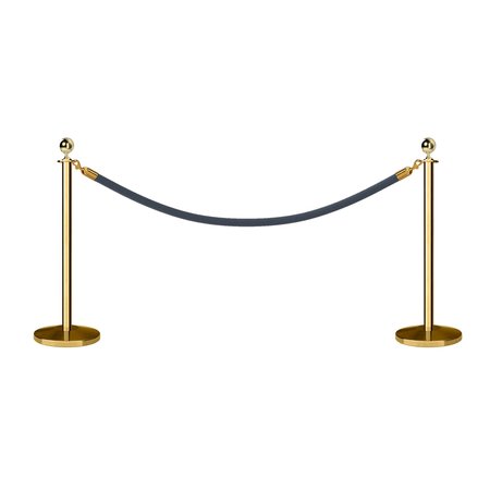 MONTOUR LINE Stanchion Post and Rope Kit Pol.Brass, 2 Ball Top1 Gray Rope C-Kit-2-PB-BA-1-PVR-GY-PB